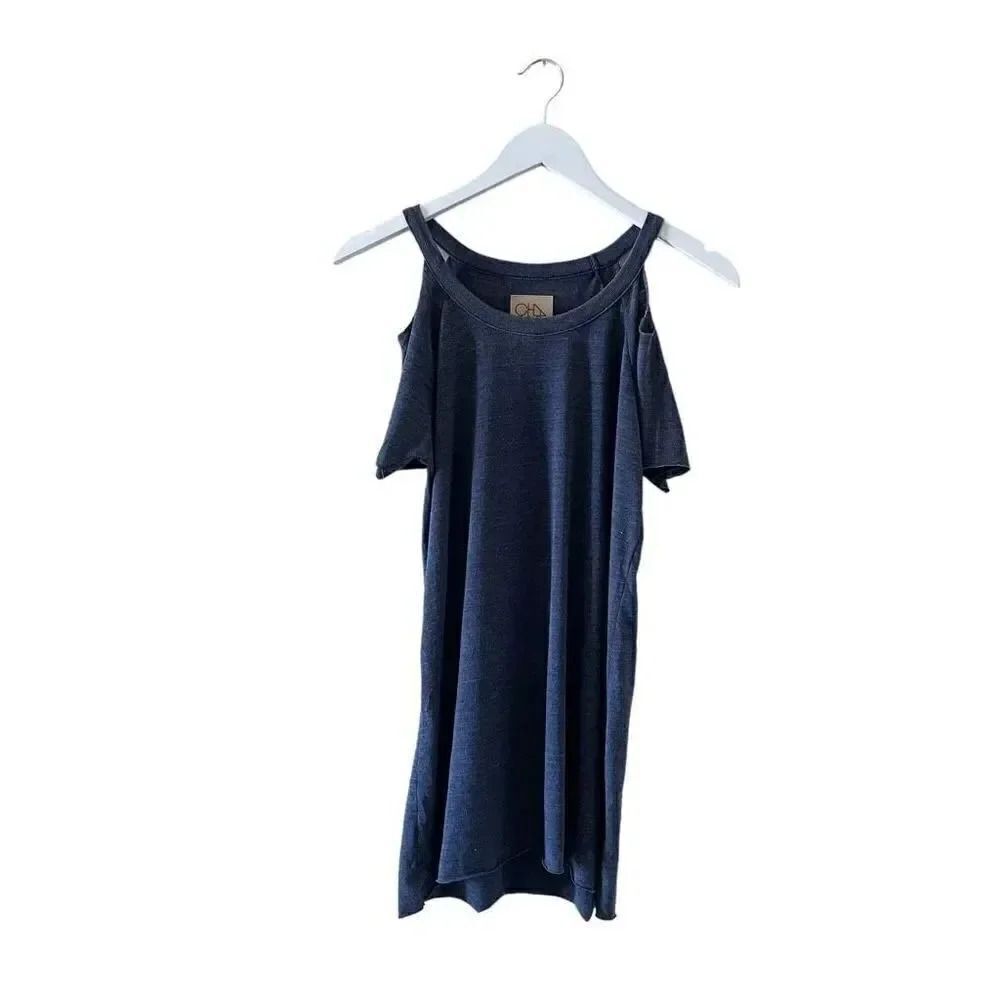 Chaser Revolve Heather Blue  Cold Shoulder Deconstructed Sleeves Festival SZ M